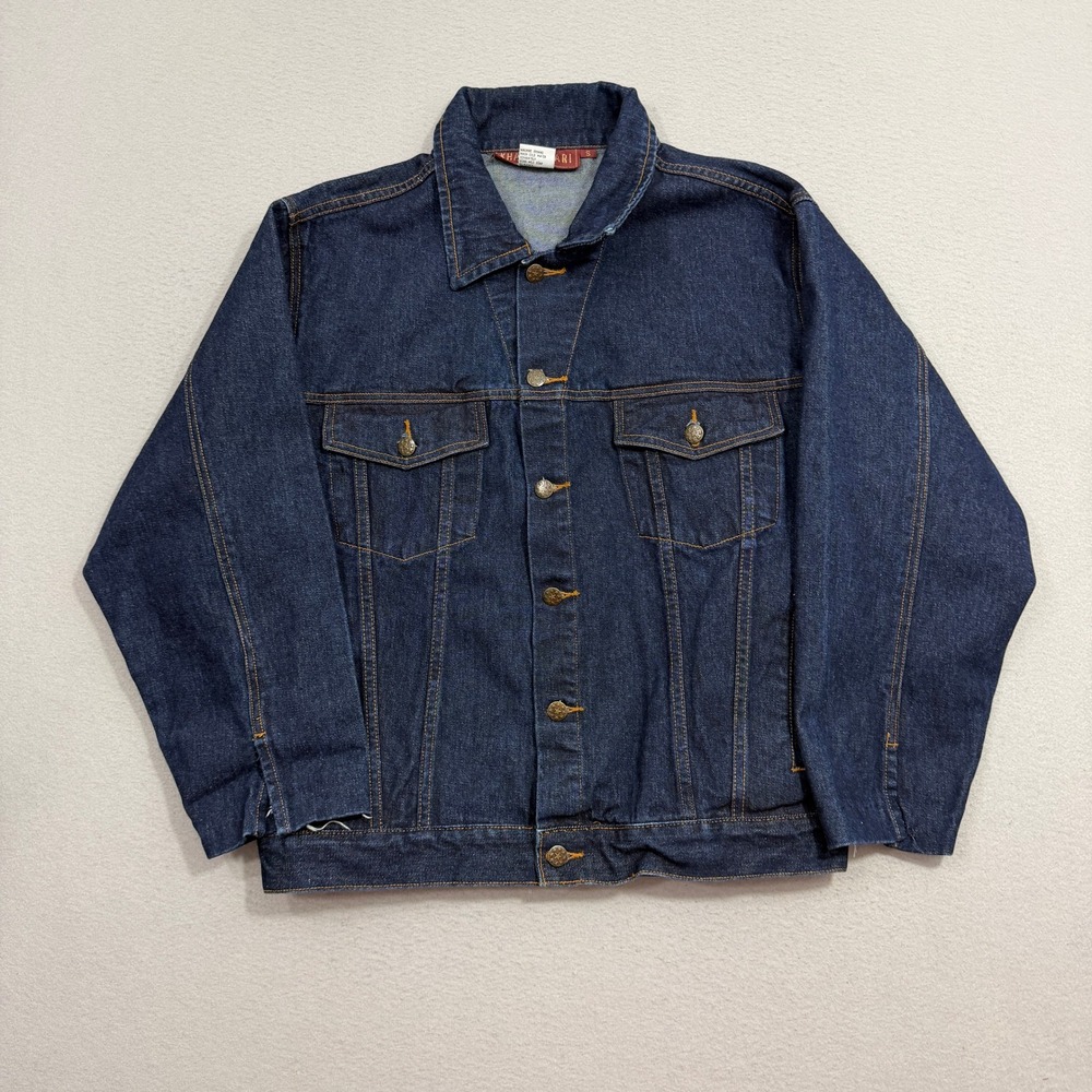 Vintage Khaki Safari Denim Jacket Small Blue Trucker Style Cotton Outerwear y2k
